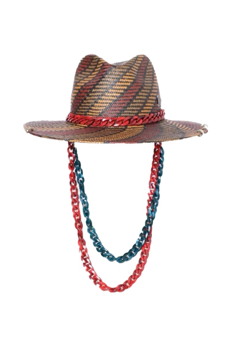 DOUBLE CHAIN RED AND TURQUOISE FEDORA - CULT MIA