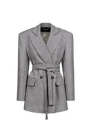 LARETAGGIO VARI wool gray blazer, tailored fit with classic lapels and button closure, shown on a model.