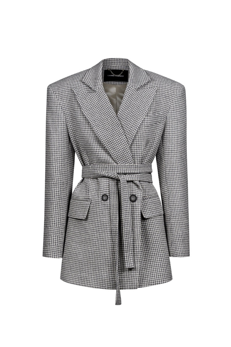 LARETAGGIO VARI wool gray blazer, tailored fit with classic lapels and button closure, shown on a model.