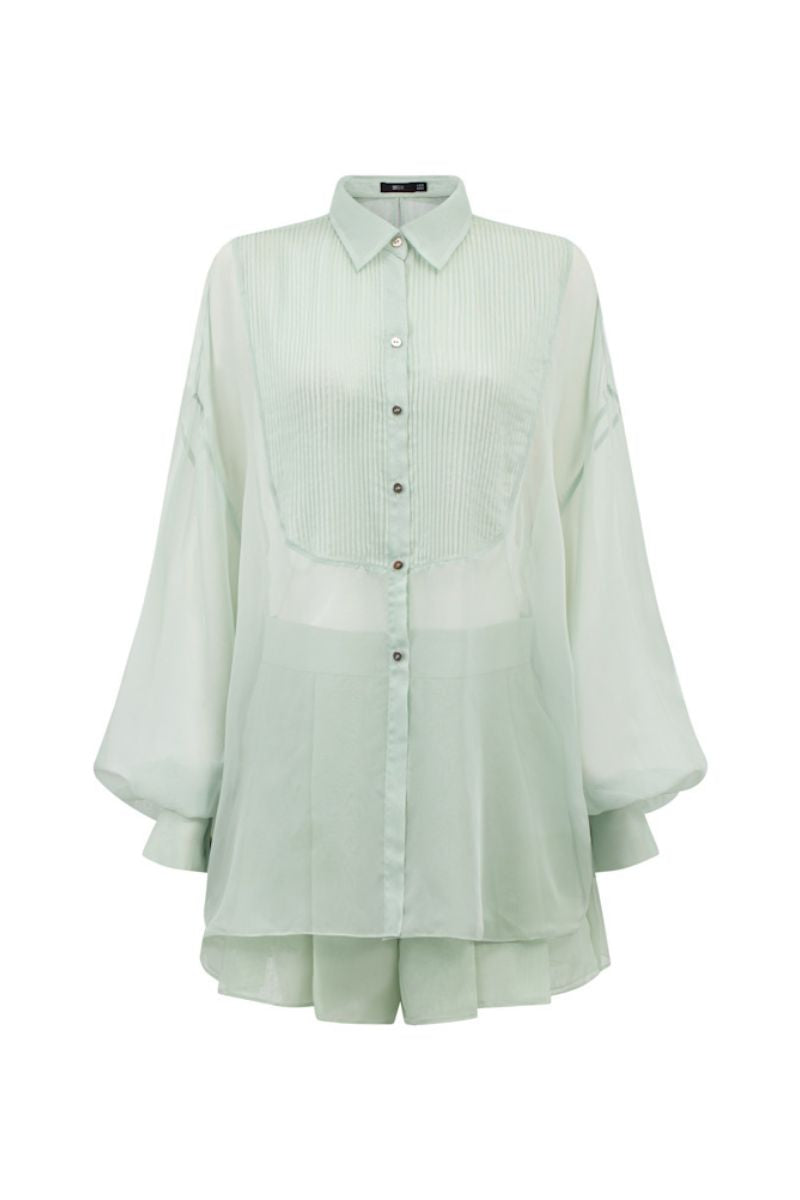 MELITA MINT SILK PLEATED SHIRT AND SHORTS SET - CULT MIA