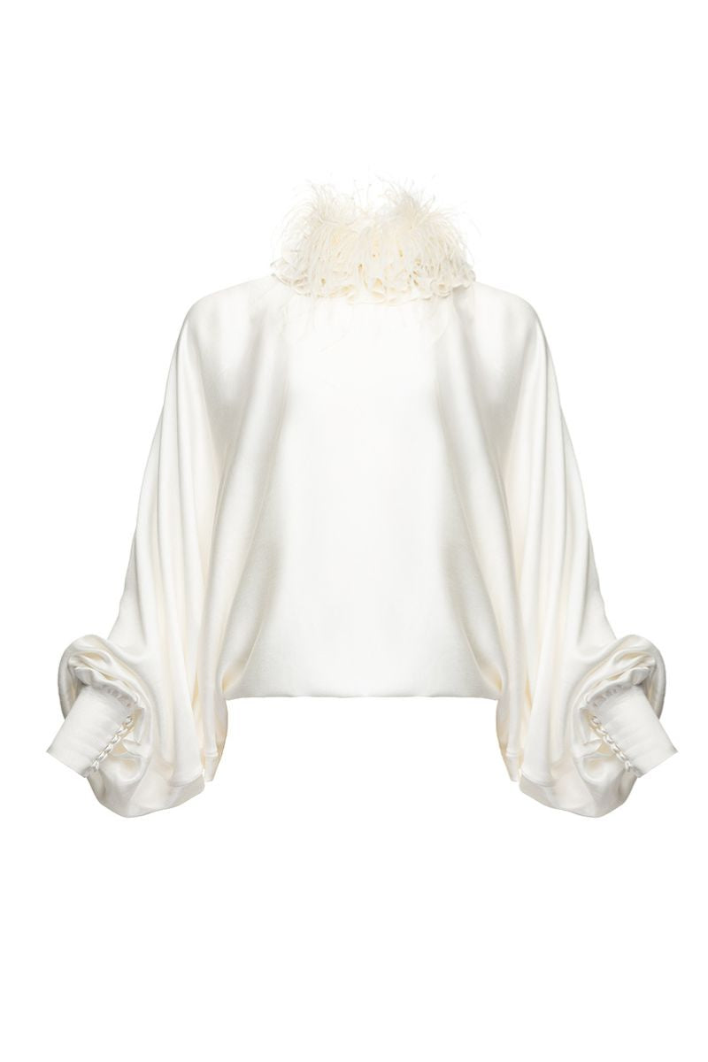 BLOUSE WITH FEATHERS IN BEIGE - CULT MIA