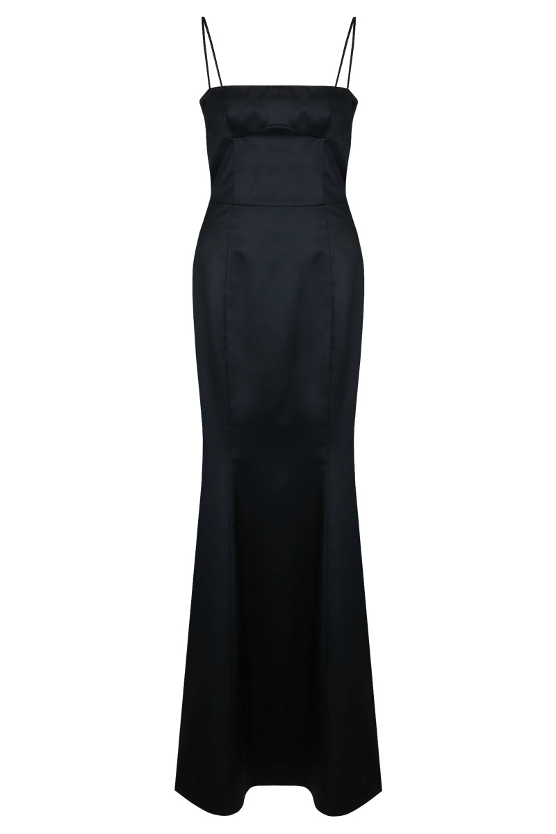 WOOL SILK EVENING GOWN IN BLACK - CULT MIA