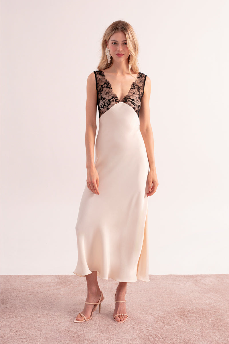 OvertheSea ivory shadow maxi dress featuring a flowing silhouette and elegant design, perfect for stylish occasions.