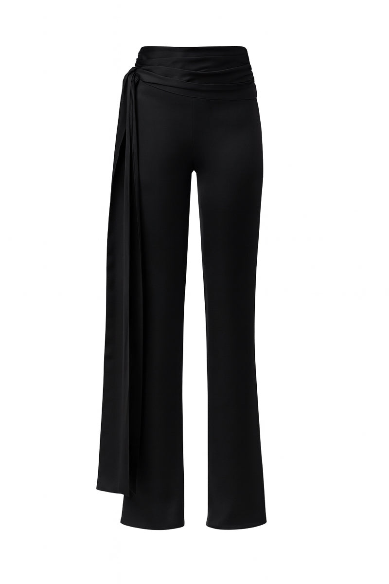Black satin trousers by Nazlı Ceren featuring a sleek, tailored fit and smooth satin fabric for a stylish, elegant look.