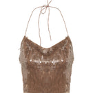 Suncillo brown sequins top with long sleeves and round neckline, shimmering fabric perfect for stylish evening wear.