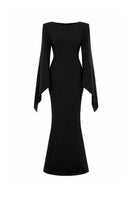 Lili Blanc black Ember gown, elegant evening dress with flowing fabric and classic design, suitable for formal occasions.