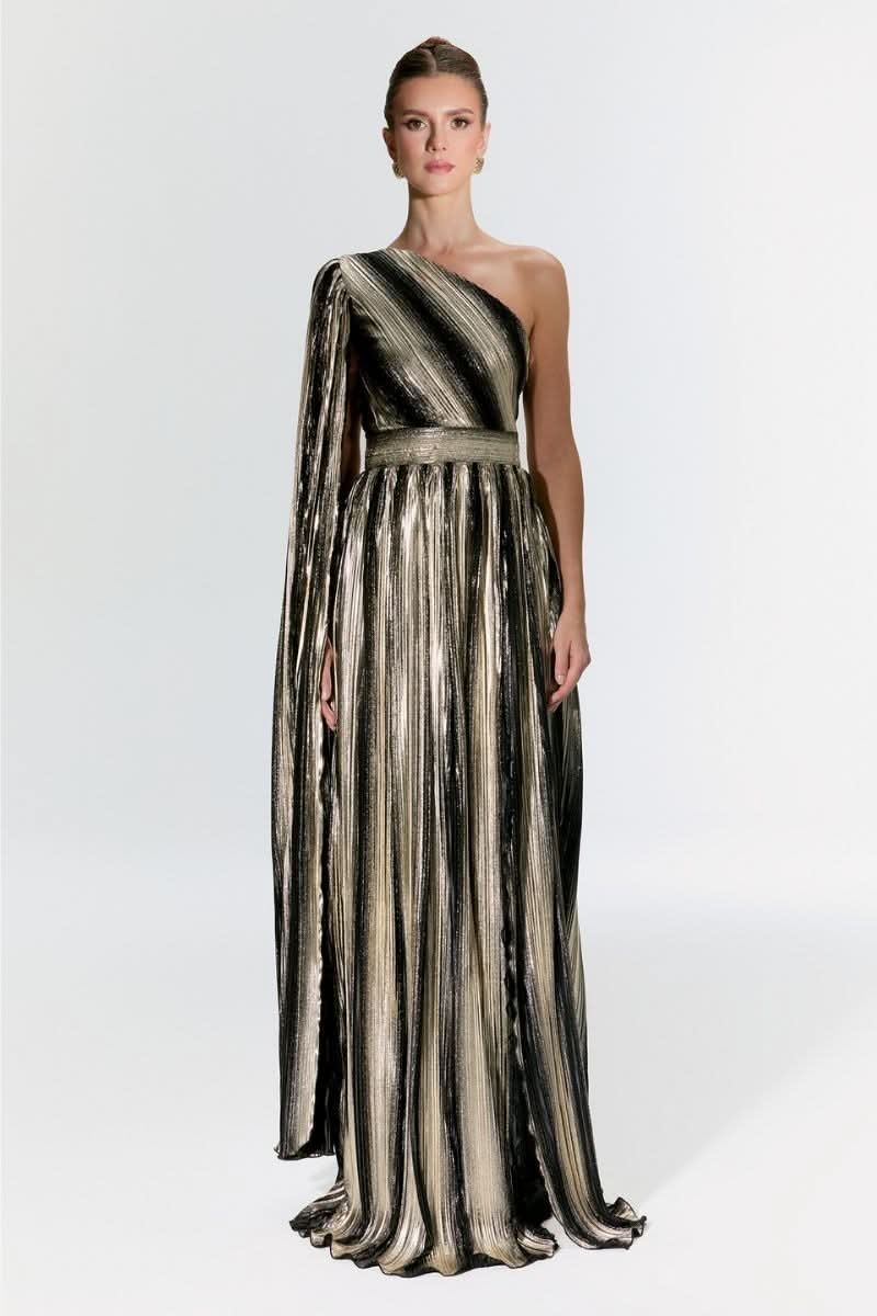 Nur Karaata Maxi Dress from the SR NUR KARAATA X CULT MIA Baglioni Gown collection, featuring elegant fabric and detailed design.