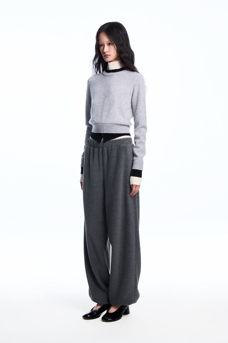 Chictopia layered grey cashmere sweater, cozy knit with a stylish layered design, perfect for winter fashion.