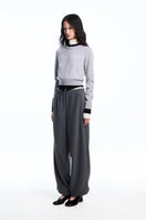 Chictopia layered grey cashmere sweater, cozy knit with a stylish layered design, perfect for winter fashion.