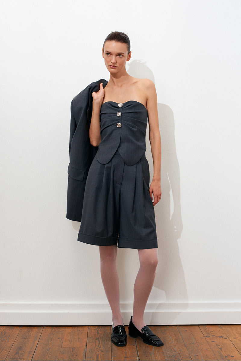 Gray striped Acaria Studio GURU TOP in tops, featuring a relaxed fit and casual style, with visible stripes and soft fabric.
