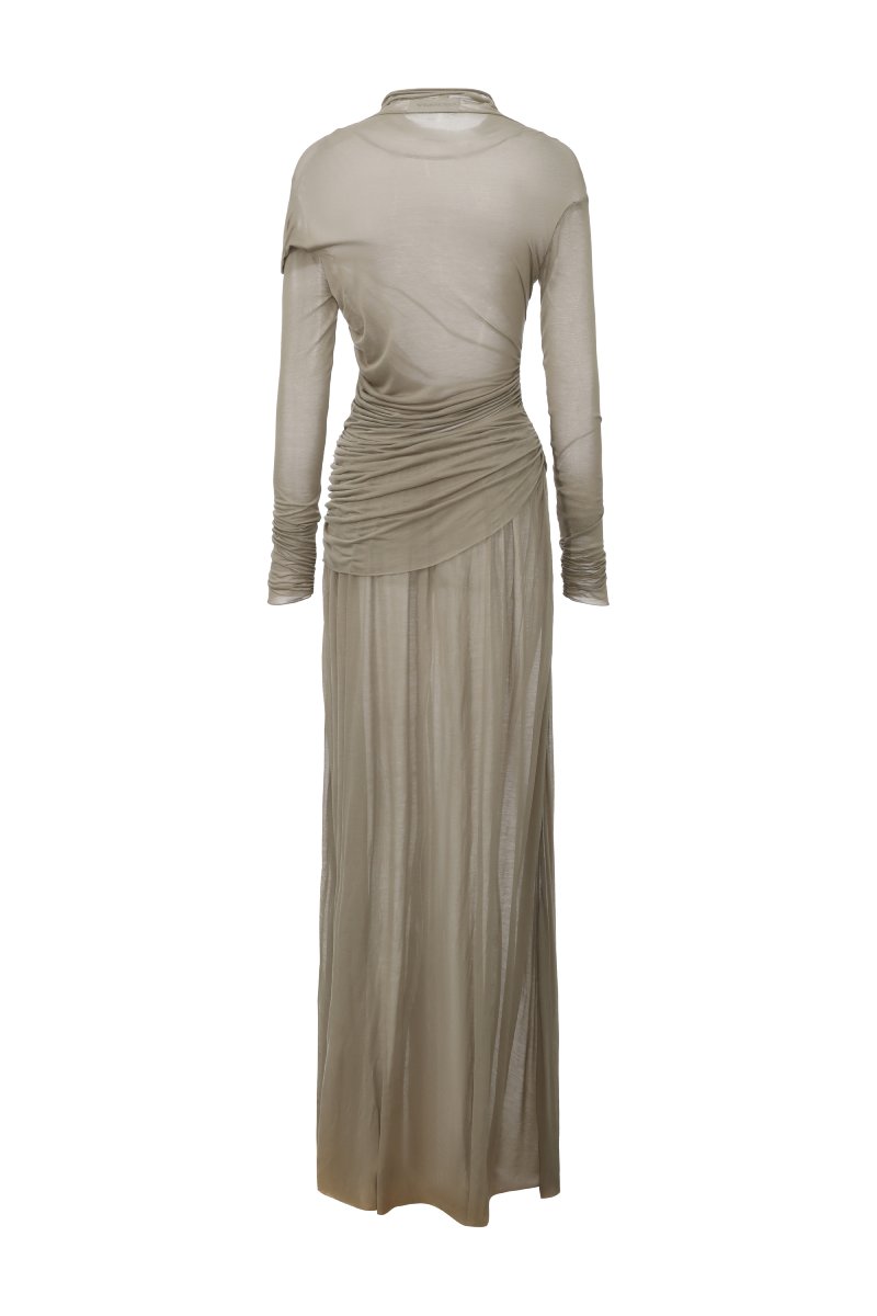 Chictopia draped jersey maxi dress in soft fabric with flowing silhouette, perfect for casual or elegant occasions.