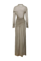 Chictopia draped jersey maxi dress in soft fabric with flowing silhouette, perfect for casual or elegant occasions.