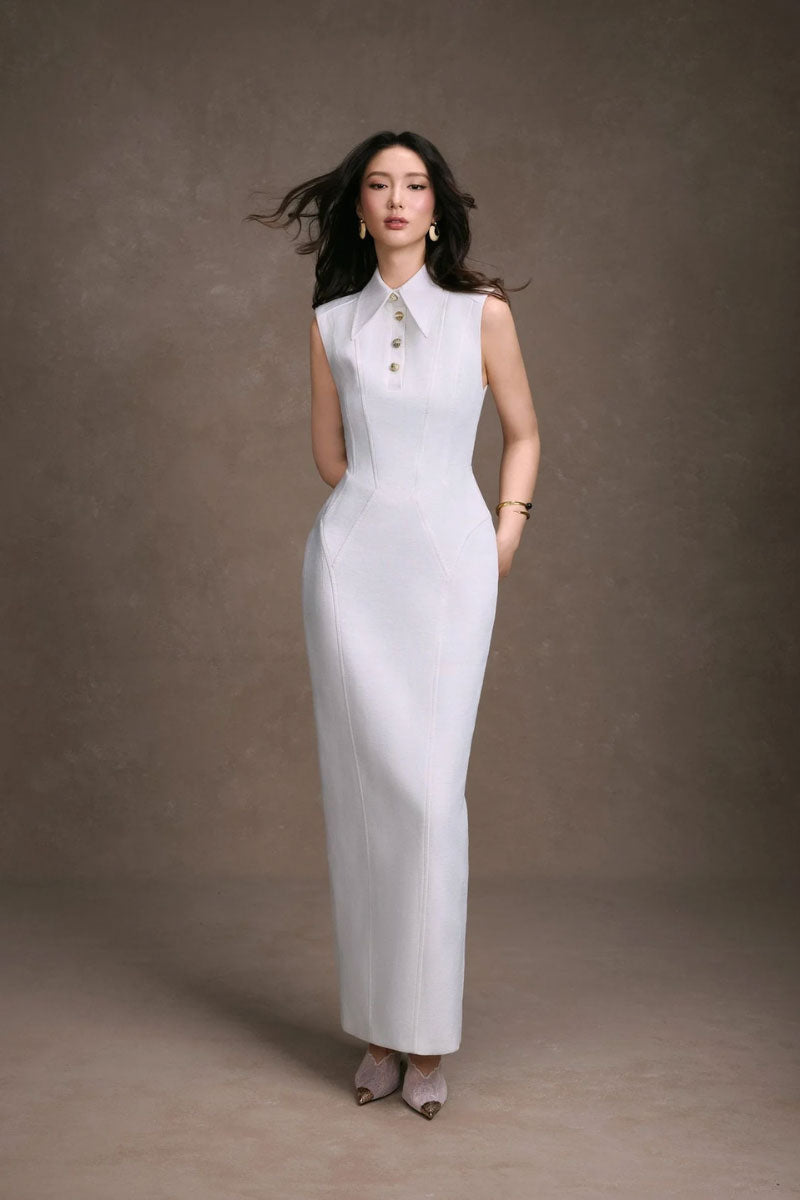 Keira Tong sleeveless shirt dress maxi with a relaxed fit, lightweight fabric, and collar detail, perfect for casual summer wear.