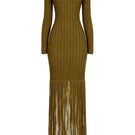 Kahra Khaki Maxi Dress by Khanum's featuring flowy fabric and elegant design, perfect for casual or formal occasions.