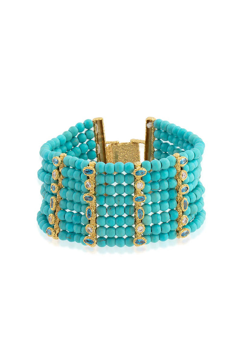 Turquoise Patmos Waves cuff bracelet by PERACAS featuring a textured design and silver-tone accents.