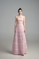 Strapless A-line gown with crystal embellishments by Happy Clothing, featuring a flowing silhouette and elegant design.