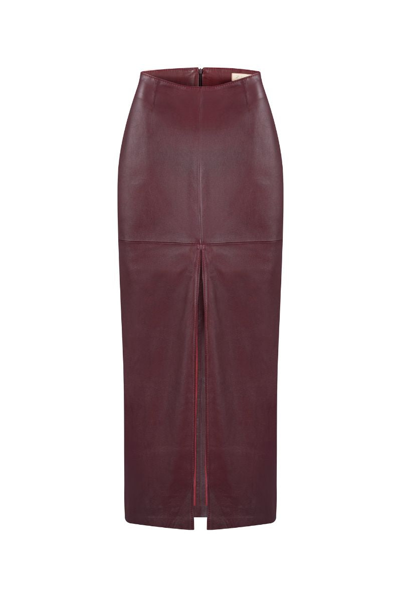 ZUT Laurel leather maxi skirt, black with sleek design, high waist and flowing length, perfect for stylish everyday wear.