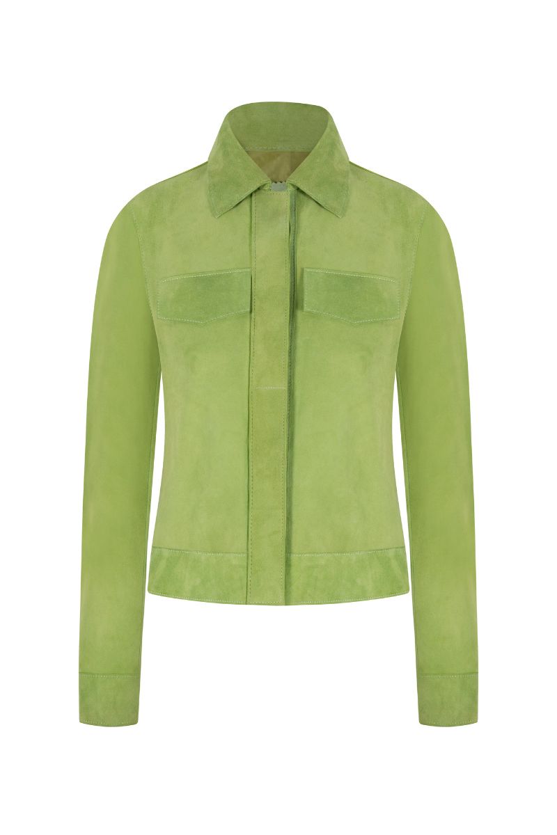 Green ZUT Mini Alisha Jacket for women, stylish lightweight jacket with a fitted design and zipper closure.
