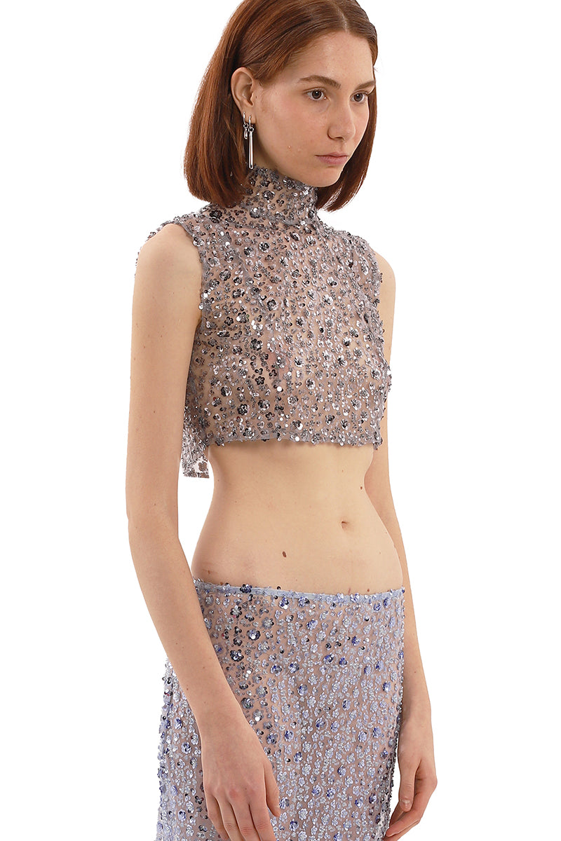 GRAY FLOWER EMBROIDERED TOP - CULT MIA
