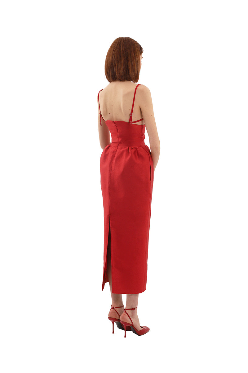 RED VOLUME MIDI SKIRT - CULT MIA