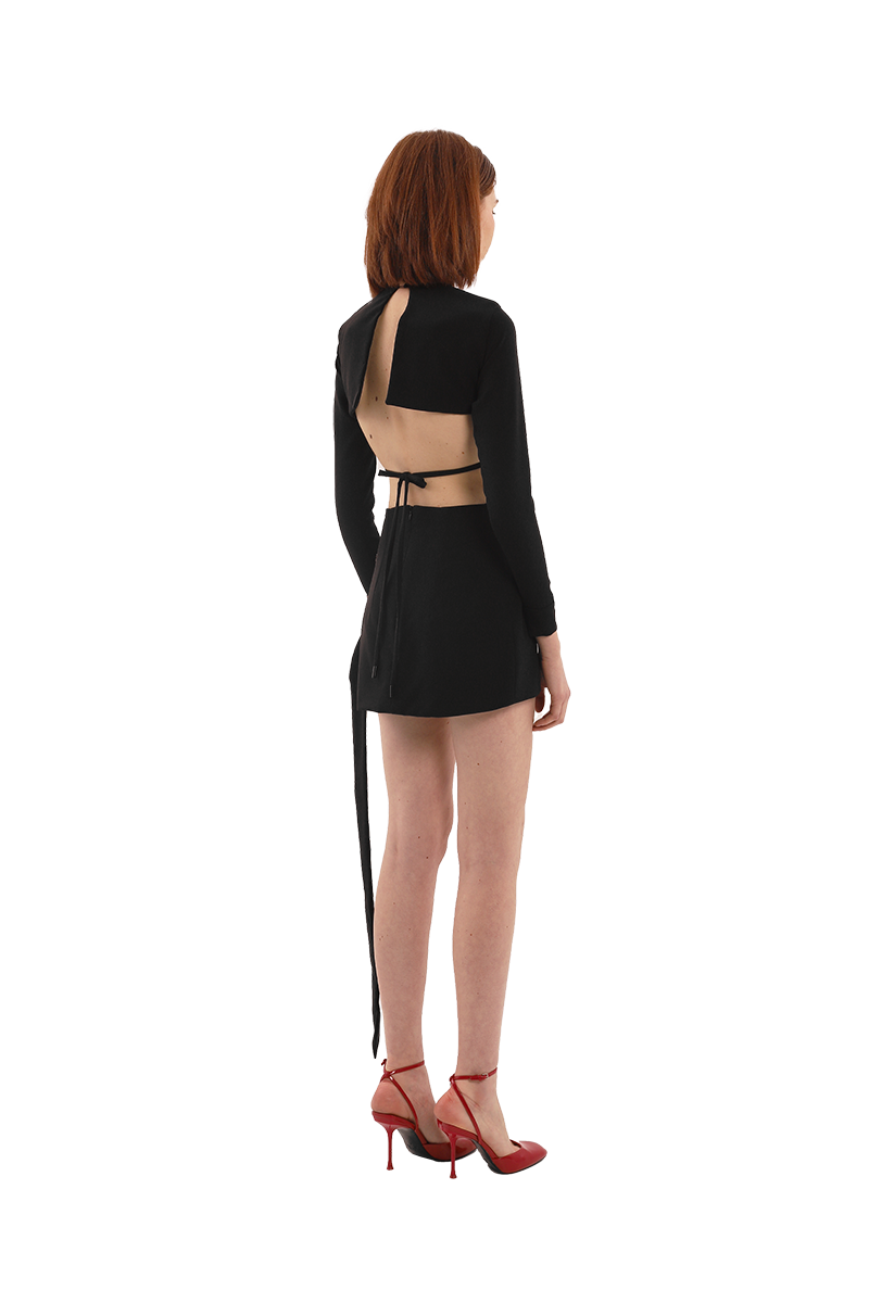 BLACK CRYSTAL BOW MINI DRESS - CULT MIA