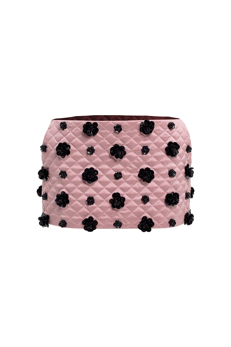 MINI SKIRT WITH FLOWER EMBROIDERY IN PINK - CULT MIA