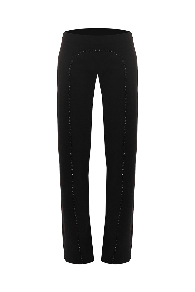 BLACK BUTTON CRYSTAL PANTS - CULT MIA