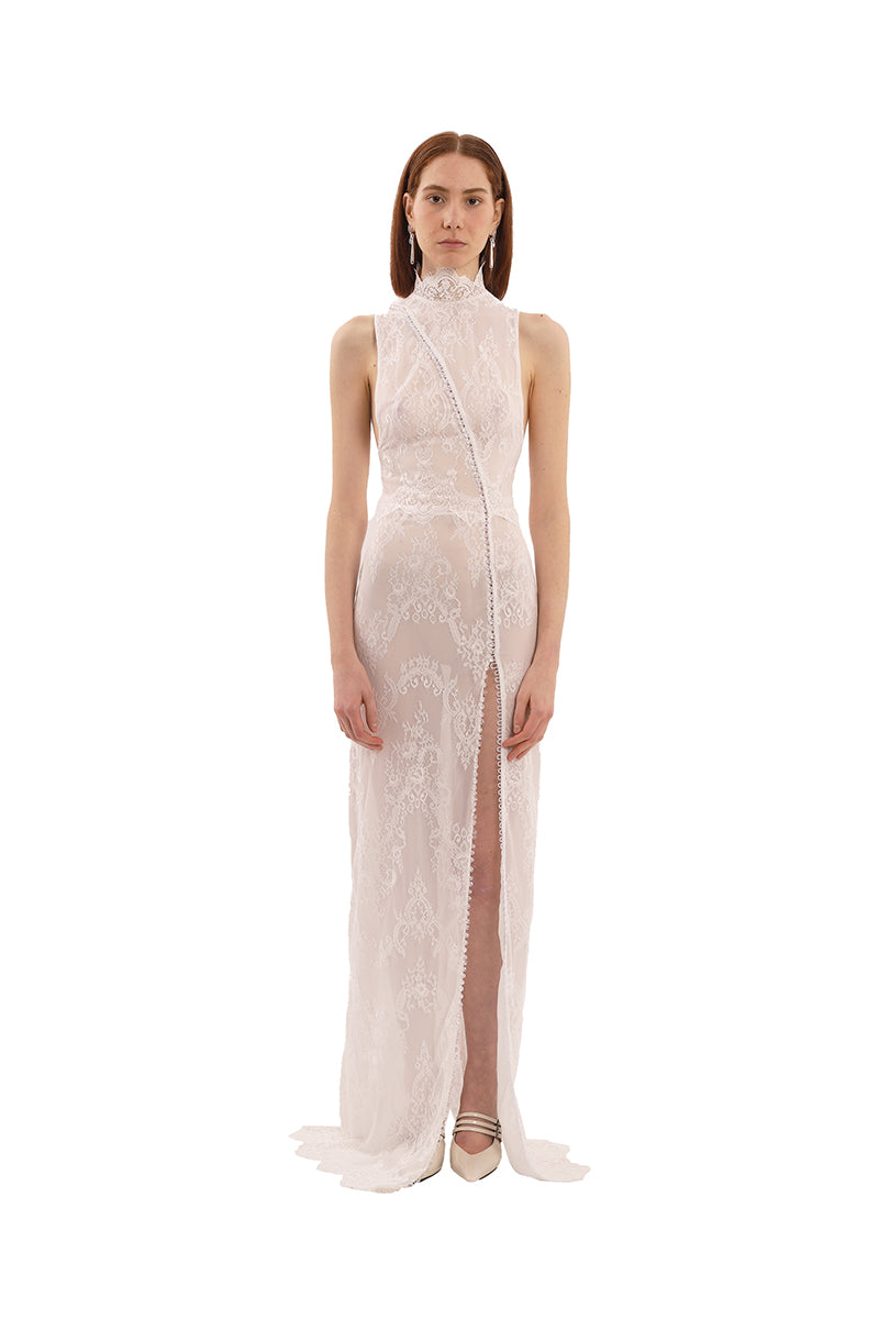 WHITE LACE BUTTON MAXI DRESS - CULT MIA