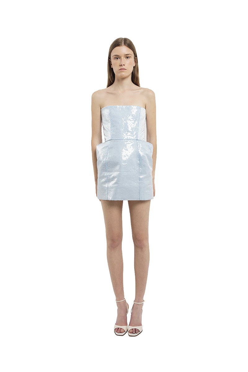 ICY BLUE SEQUIN STRAPLESS MINI DRESS - CULT MIA