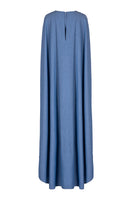 Blue GVLUX elegant V-neck kaftan gown with dolman sleeves, flowing and stylish for sophisticated evening wear.