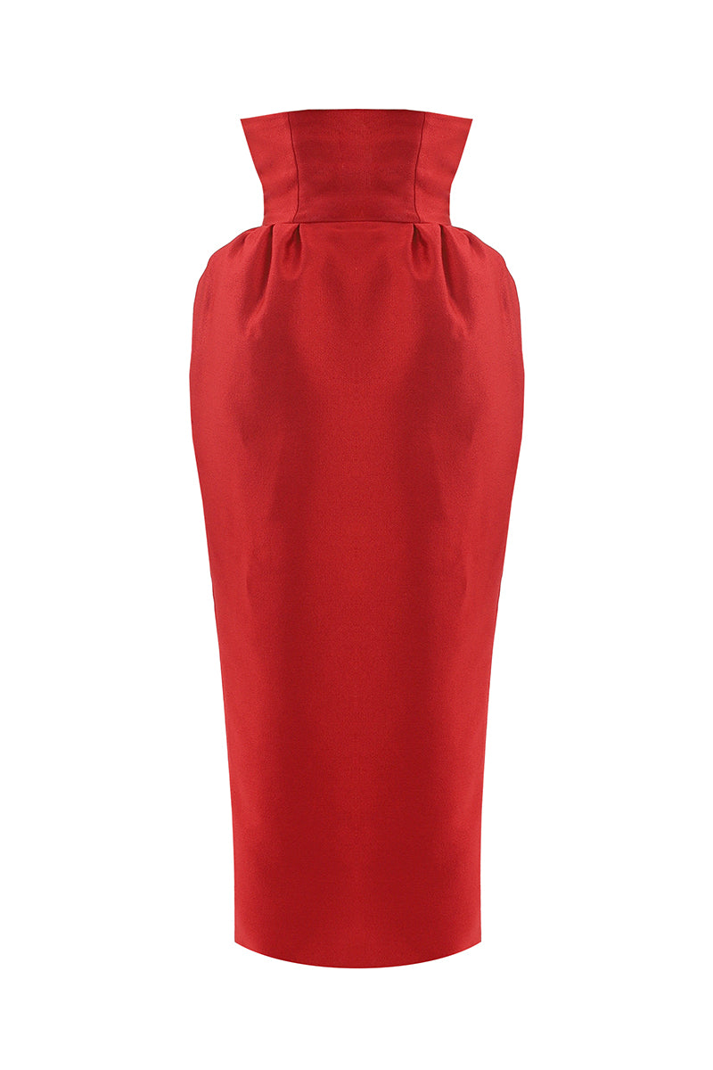 RED VOLUME MIDI SKIRT - CULT MIA