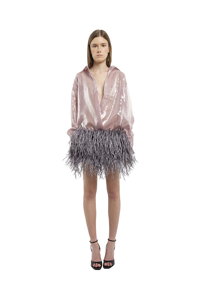 FEATHER MINI SKIRT IN GRAY - CULT MIA