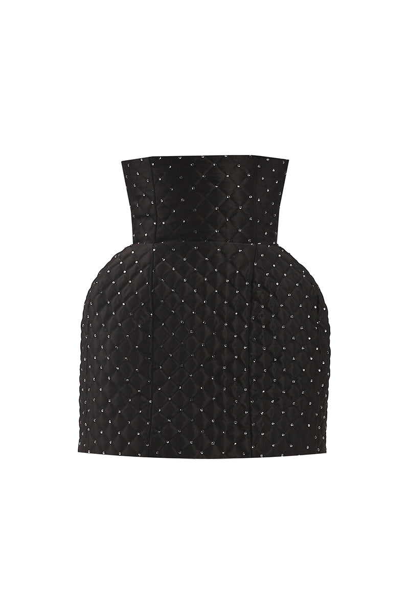 BLACK CRYSTAL QUILTED MINI SKIRT - CULT MIA
