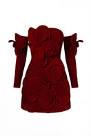 Happy Clothing Amora A-line cold shoulder velvet mini dress, featuring stylish cold shoulder design and soft velvet fabric.