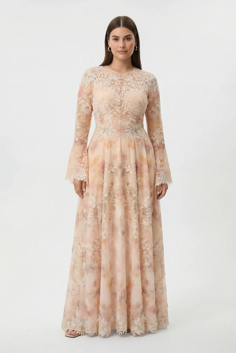PEACH LACE APPLIQE MAXI DRESS | CULT MIA | Montsand PEACH LACE APPLIQE MAXI DRESS | CULT MIA | Montsand