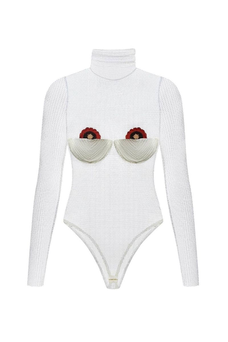FLOWER BODYSUIT IN WHITE - CULT MIA