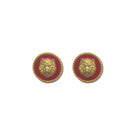 Red Lion Earrings by Natia x Lako featuring bold lion-shaped dangle earrings with gold accents.