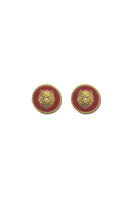 Red Lion Earrings by Natia x Lako featuring bold lion-shaped dangle earrings with gold accents.