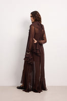 OvertheSea Ocean of Tenderness brown maxi dress, flowing fabric, sleeveless design, elegant style for casual or formal wear.
