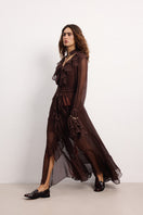 OvertheSea Ocean of Tenderness brown maxi dress, flowing fabric and elegant design, full-length dress for stylish occasions.