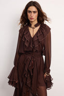 OvertheSea Ocean of Tenderness maxi dress in brown, flowing maxi dress with elegant, relaxed fit and soft fabric.