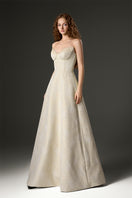 Yellow Lotus Brocade A-line gown by I.H.F Studio, featuring intricate brocade fabric and elegant fitted silhouette.