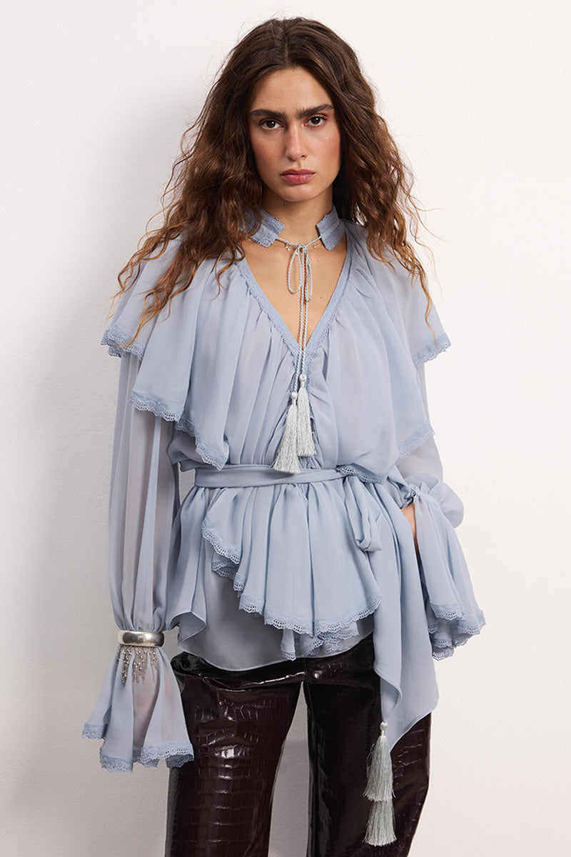 OCEAN OF TENDERNESS BLOUSE GRAY-BLUE