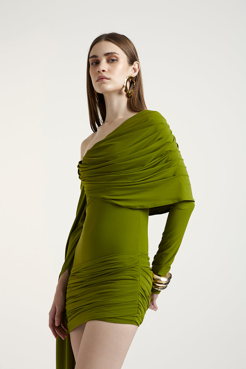 Deme By Gabriella lime green moss mini dress, sleeveless with fitted waist and stylish design, perfect for summer fashion.