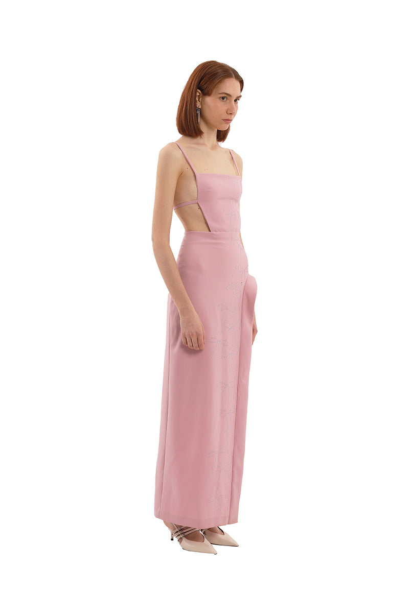 PINK BOW CRYSTALS LONG DRESS - CULT MIA