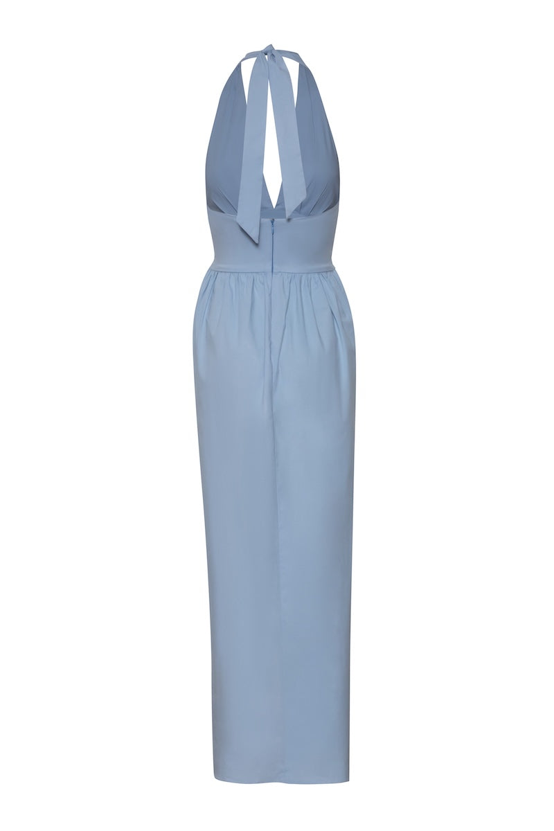 Baobab Agustina maxi dress in vibrant blue with flowing fabric and elegant design, perfect for summer and casual occasions.