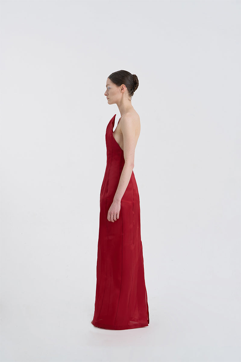CORSET SILK GOWN IN RED - CULT MIA