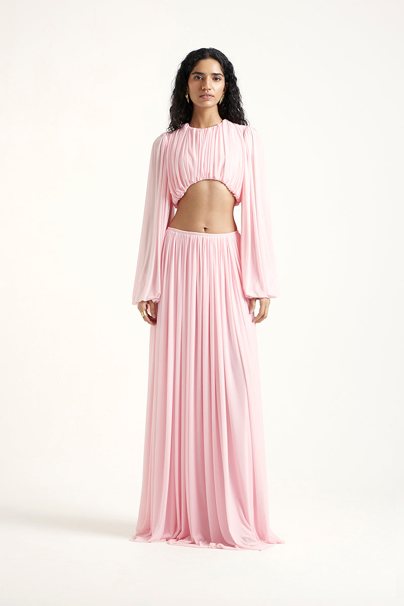 Deme By Gabriella Betty Co-ord Set in Noa Pink, stylish matching top and pants ensemble on a model.