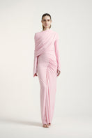 Deme By Gabriella russett dress in Noa Pink, elegant gown with flowing fabric and delicate design, perfect for formal occasions.