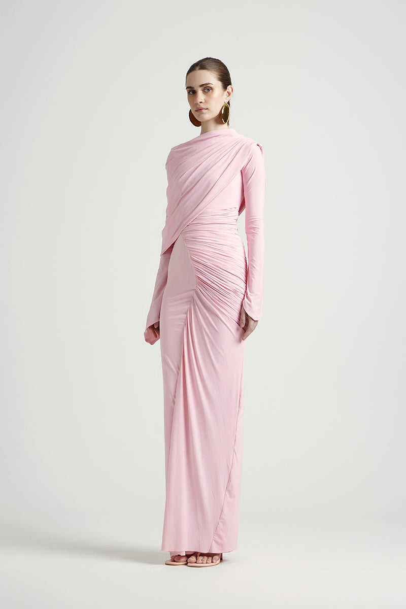 Deme By Gabriella Russett dress in Noa Pink, a stylish maxi dress with flowing fabric and elegant design.